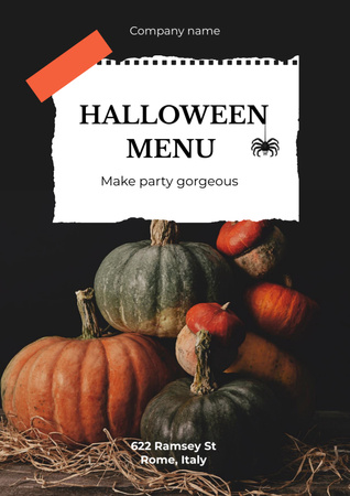 Halloween Menu Announcement with Ripe Pumpkins Poster A3 Design Template