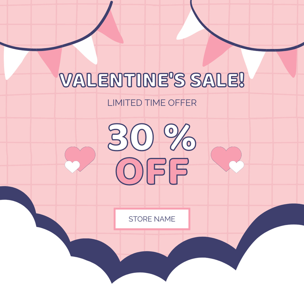 Valentine's Day Limited Time Sale Announcement Instagram ADデザインテンプレート