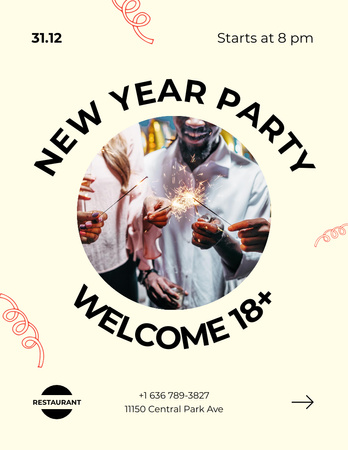 People with Sparklers on New Year Party Flyer 8.5x11in Šablona návrhu