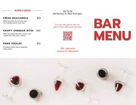 Plantilla de diseño de Lista de bebidas y aperitivos de la barra Menu 11x8.5in Tri-Fold 