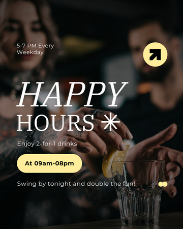 Happy Hour Ad for Refreshing Cocktails Instagram Post Vertical Design Template