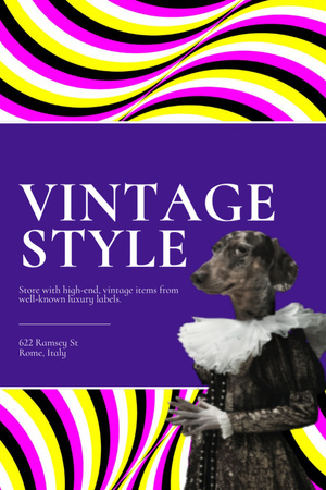 Funny Dog in Retro Costume Postcard 4x6in Vertical Design Template