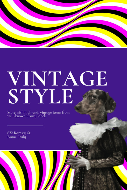 Funny Dog in Retro Costume Postcard 4x6in Vertical Šablona návrhu