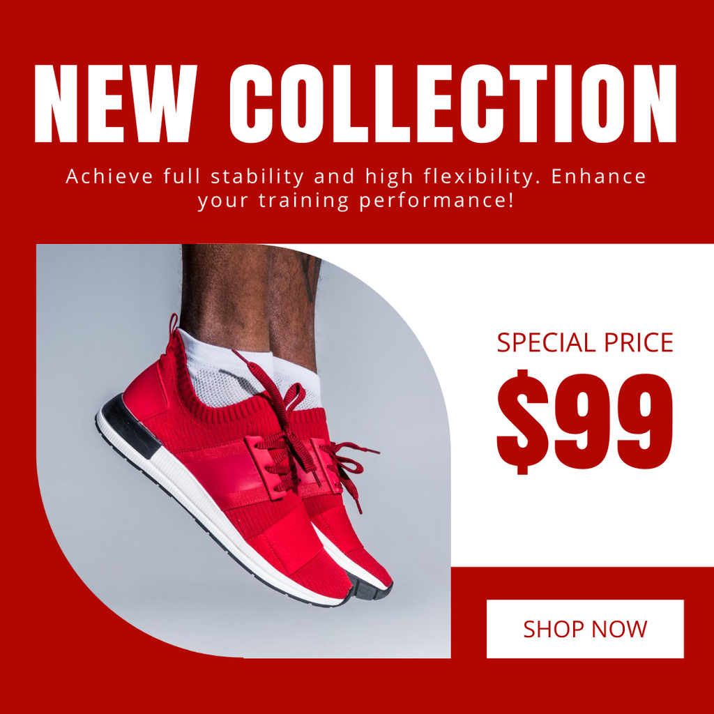 Special Discount on Sports Shoes on Red Instagram Design Template