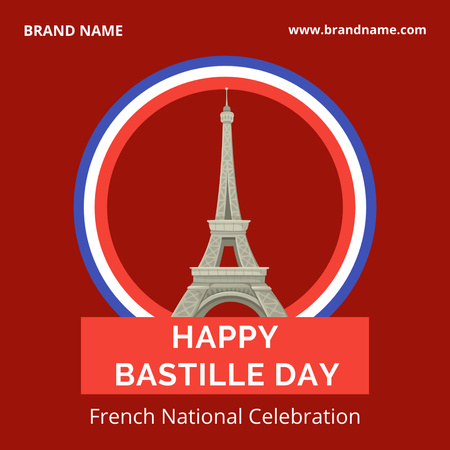 Happy Bastille Day Greeting on Red Instagram Design Template
