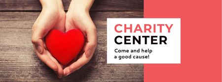 Modèle de visuel Charity Center Ad with Red Heart in Hands - Facebook cover
