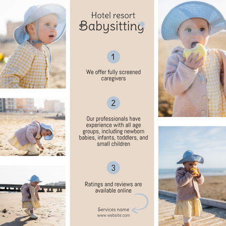Advertisement for Babysitting Service with Cute Little Girl in Hat Instagram Design Template