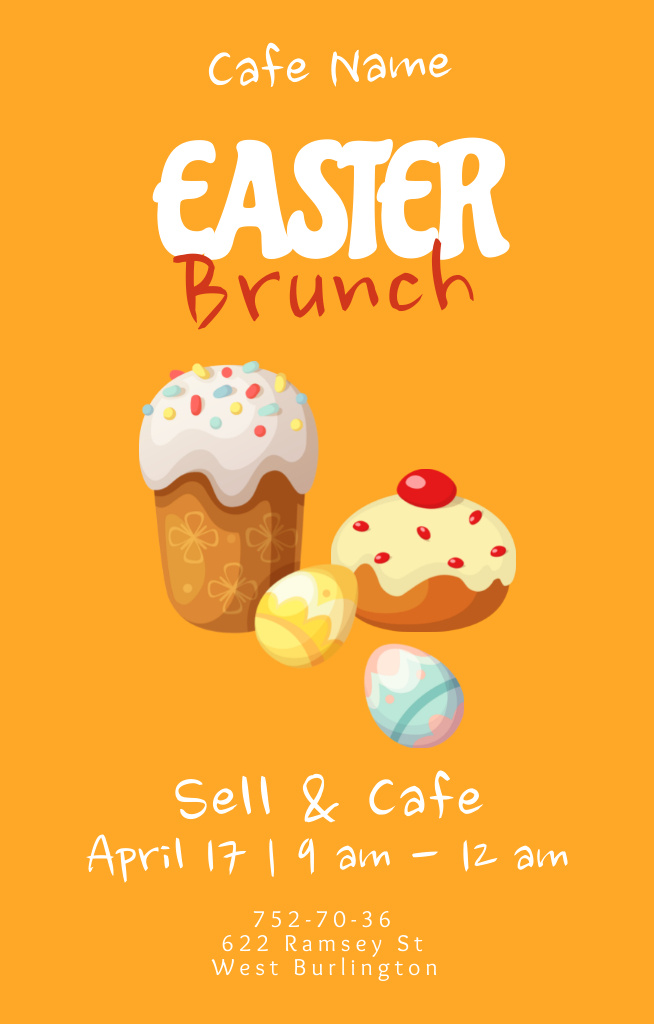 Template di design Easter Holiday Brunch Announcement on Orange Invitation 4.6x7.2in