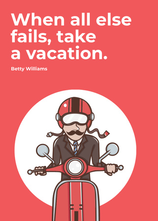 Plantilla de diseño de Vacation Quote with Man on Motorbike in Red Invitation 
