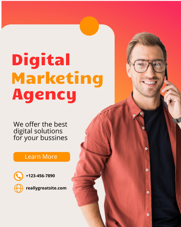 Services of Digital Marketing Agency with Businessman in Glasses Instagram Post Vertical tervezősablon