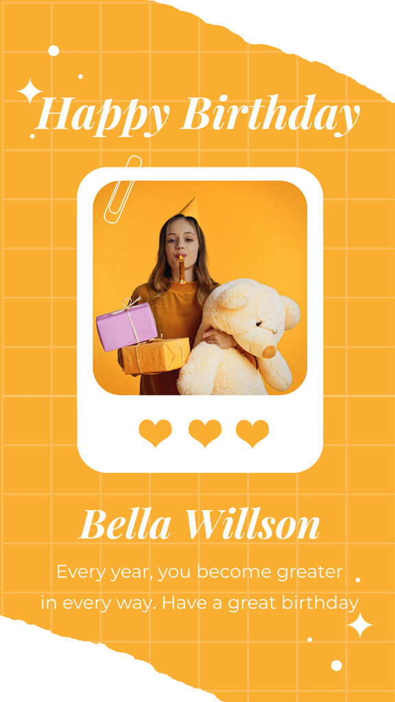 Plantilla de diseño de Wishes for Birthday Girl with Teddy Bear Instagram Story 
