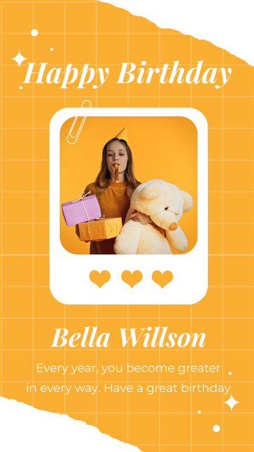 Wishes for Birthday Girl with Teddy Bear Instagram Story Modelo de Design
