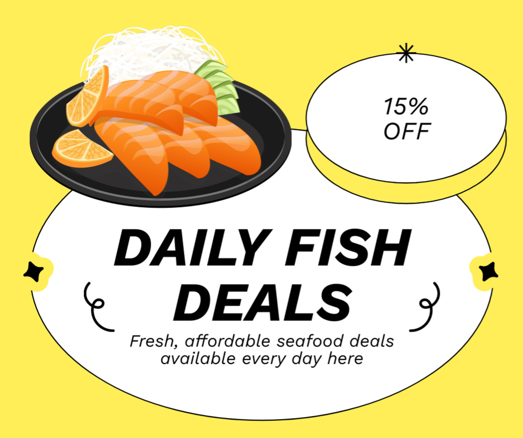 Ad of Daily Fish Deals with Salmon on Plate Facebook Πρότυπο σχεδίασης