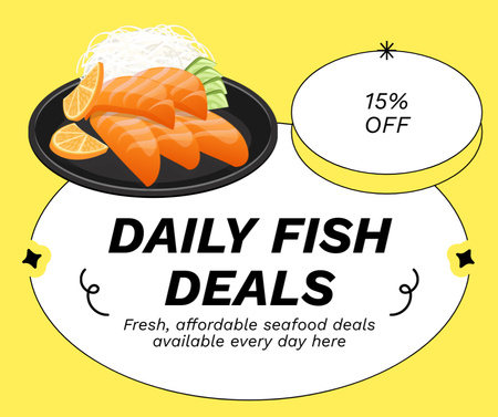 Ad of Daily Fish Deals with Salmon on Plate Facebook Design Template