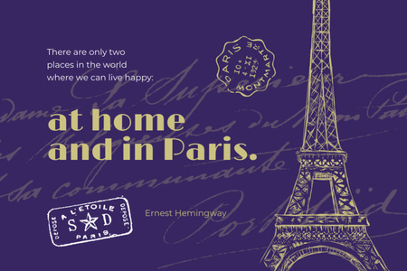 Paris Travelling Inspiration with Eiffel Tower Postcard 4x6in Design Template