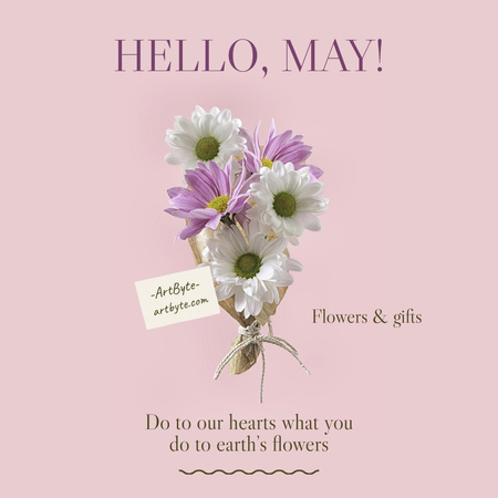 May Day Celebration Announcement with Bouquet of Flowers Instagram Design Template
