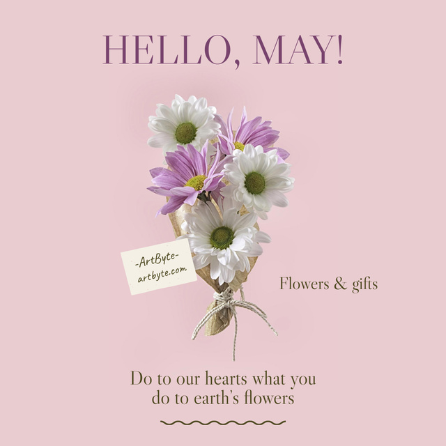 May Day Celebration Announcement with Bouquet of Flowers Instagram Tasarım Şablonu