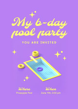 Birthday Pool Party Announcement on Purple Invitation Design Template