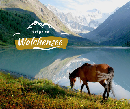 Majestic Lake Landscape with Horse Facebook Design Template