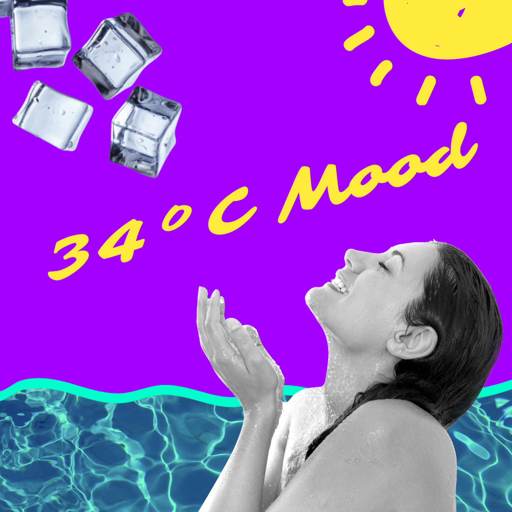 Woman catching Ice on Summer Heat Instagram tervezősablon