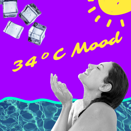 Woman catching Ice on Summer Heat Instagram Design Template