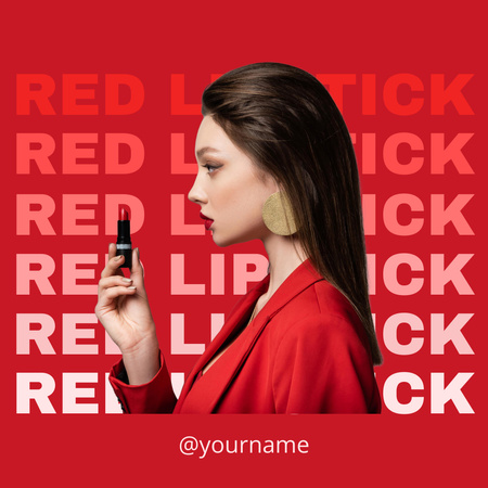 Красива брюнетка жінка тримає червона помада Instagram – шаблон для дизайну