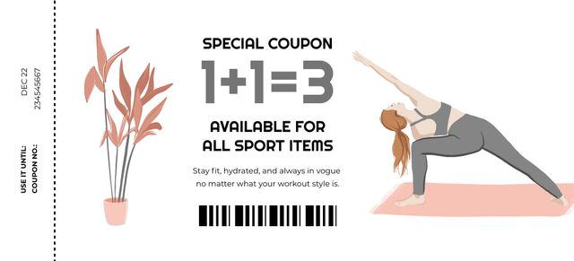 Special Offer with Woman doing Exercises Coupon 3.75x8.25in Design Template