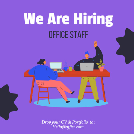 We Are Hiring Office Staff with Illustration of Working People Instagram tervezősablon