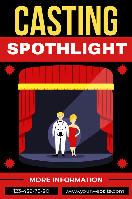 Casting Announcement with Actors in Spotlight Pinterest Design Template