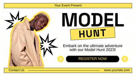 Model Hunt Announcement with African American Guy FB event cover Design Template