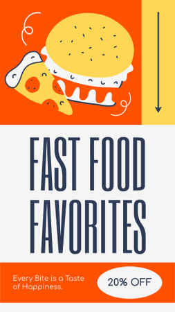 Modèle de visuel Annonce des favoris de la restauration rapide au restaurant Fast Casual - Instagram Story