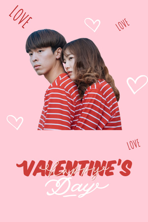 Asian Man and Woman Hug on Valentine's Day Postcard 4x6in Vertical Design Template