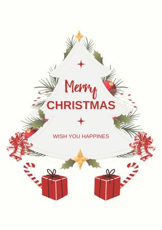 Plantilla de diseño de Christmas Cheers with Bells and Twigs Postcard A5 Vertical 