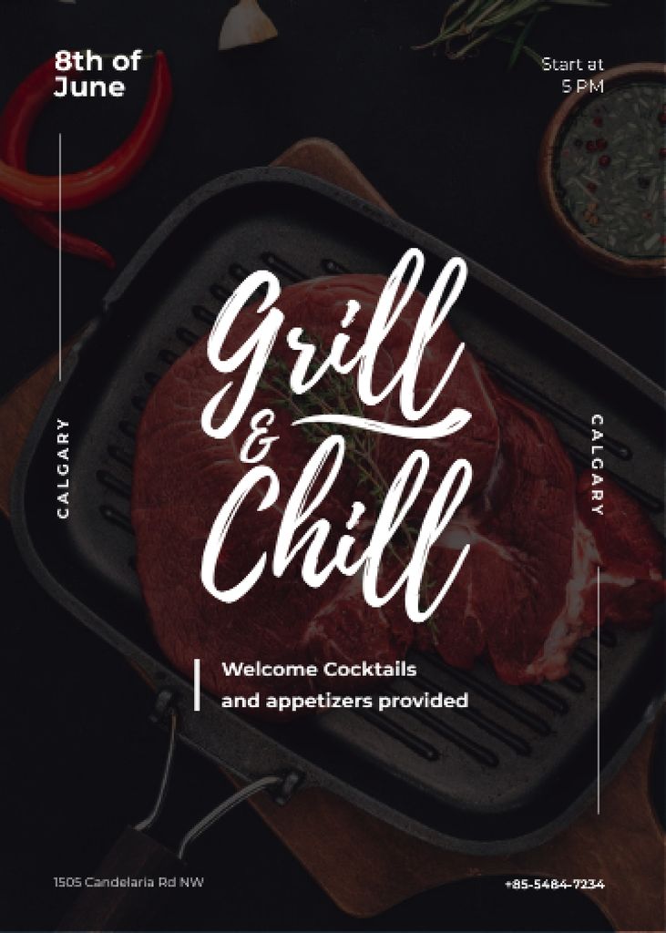 Ontwerpsjabloon van Invitation van Raw meat steak on Grill