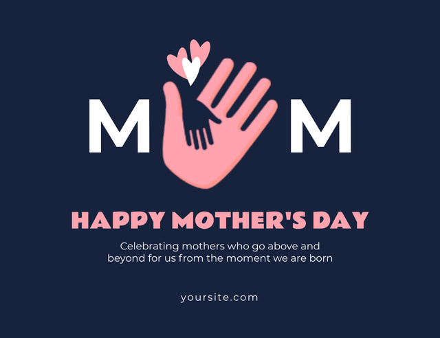 Mother's Day Greeting with Hands of Mom and Kid Thank You Card 5.5x4in Horizontal Design Template