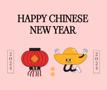 Chinese New Year Holiday Greeting with Red Lantern Facebook Design Template