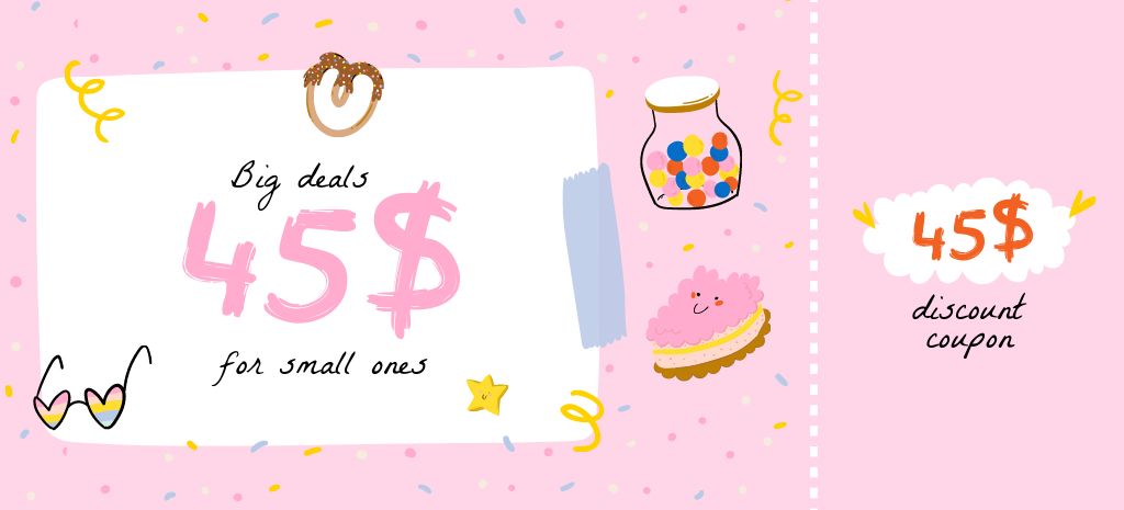 Kids' Things And Candies Discount Offer In Pink Coupon 3.75x8.25inデザインテンプレート