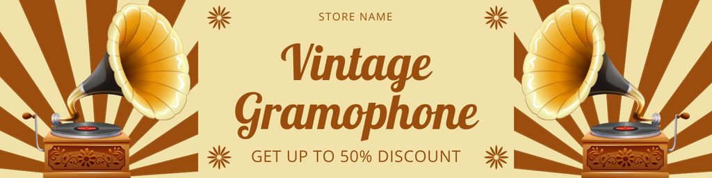 Nostalgic Gramophone With Discounts Offer Twitter Design Template