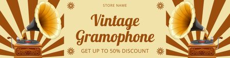 Nostalgic Gramophone With Discounts Offer Twitter Design Template