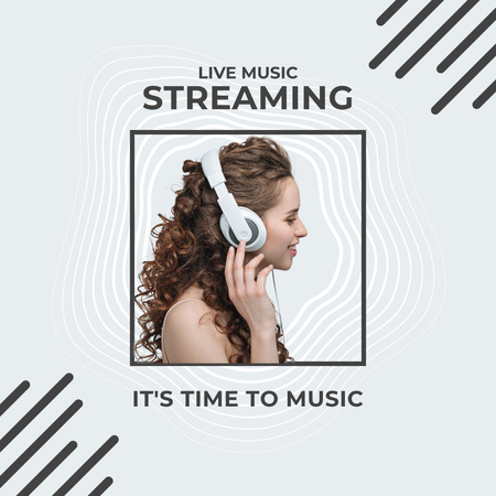 Young Female Listening To Music in Headphones Instagram Design Template