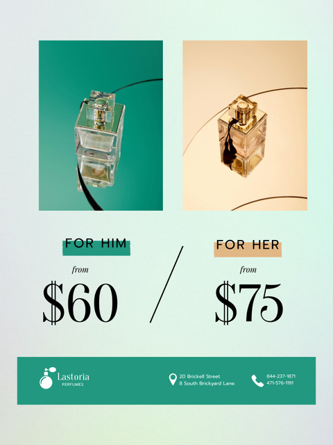Fashionable Fragrance Special Offer with Glass Bottles in Flowers Poster US Design Template