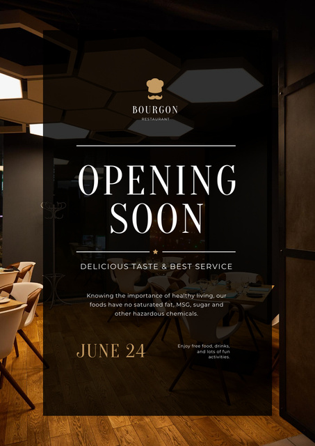 Announcement of Restaurant Opening with Classic Interior Poster A3 Tasarım Şablonu