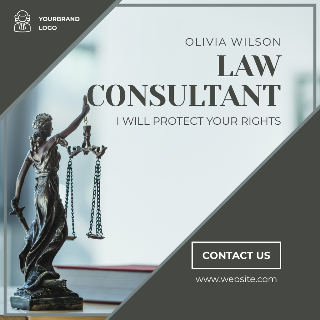 Plantilla de diseño de Law Consultant Ad with Justice Statuette Instagram 