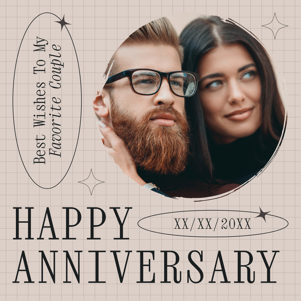 Happy Anniversary to a Couple on Beige Instagram Design Template
