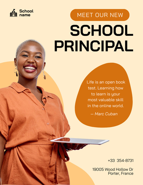 New School Principal Poster 8.5x11in Modelo de Design