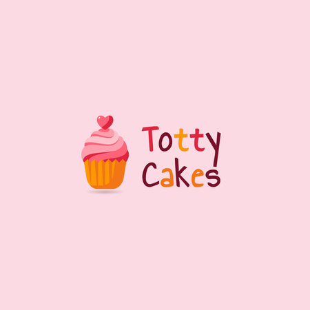Cute Illustration of Heart on Cupcake Logo Design Template