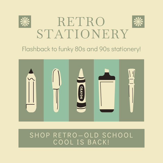 Designvorlage Old School Retro Stationery Shop für Instagram