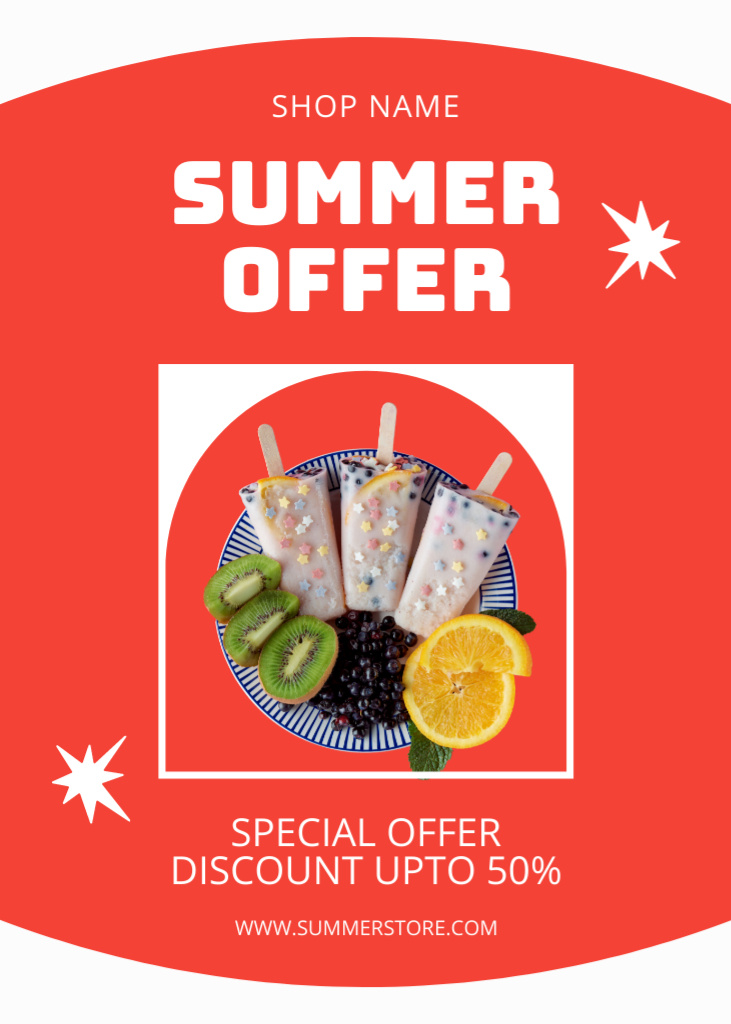 Template di design Summer Ice-Creams Offer on Red Flayer