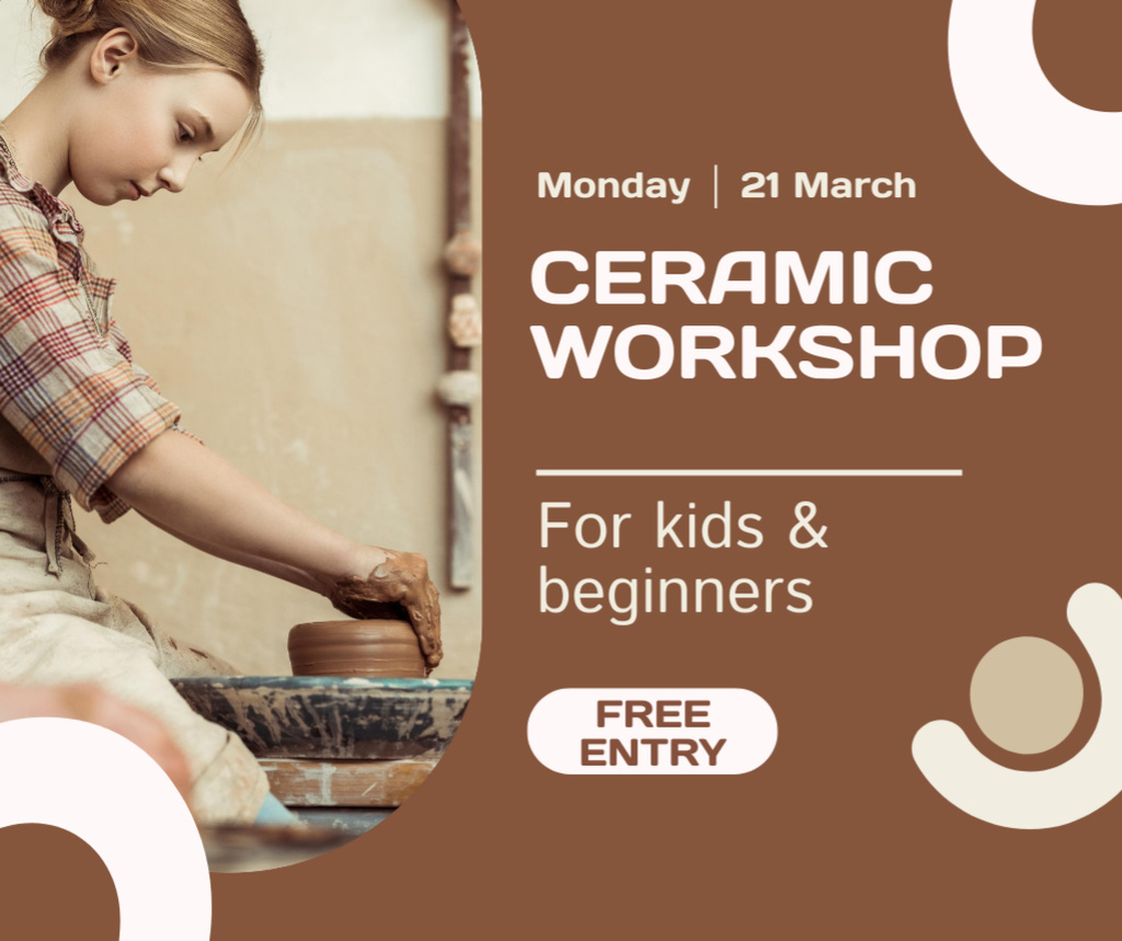 Ontwerpsjabloon van Facebook van Ceramic Workshop For Kids And Beginners In Brown