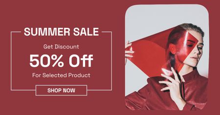 Summer Seasonal Sale Ad in Red Facebook ADデザインテンプレート